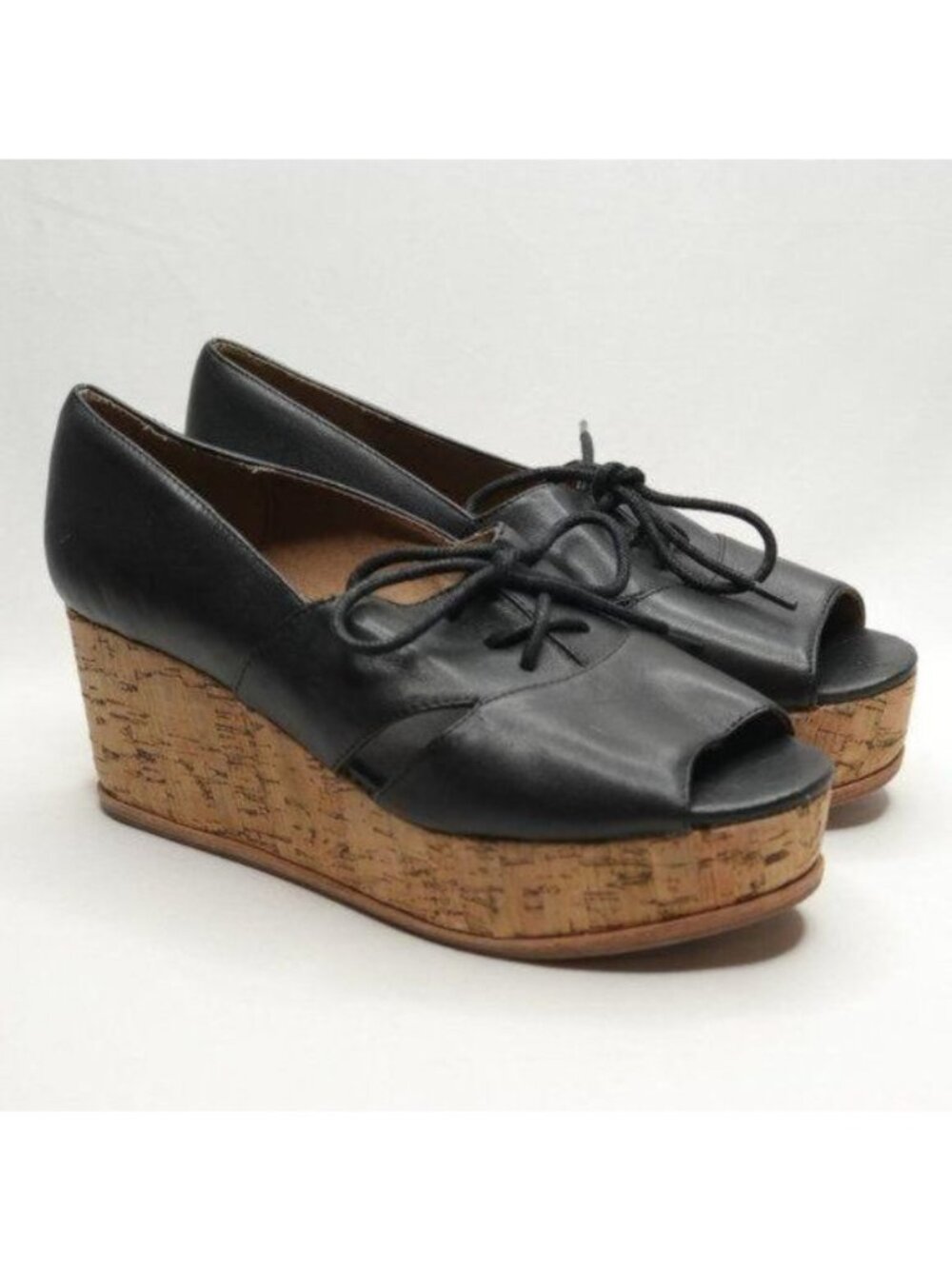 Anthropologie Fiel Wales Women's 8.5 Black Leather Platform Peep Toe Oxfords